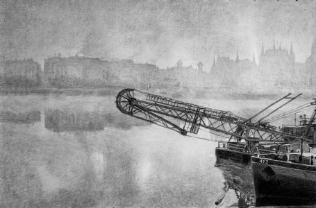 Darus hajó, túlpart ködben