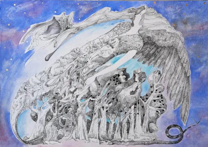 Angyal csillagos égbolton