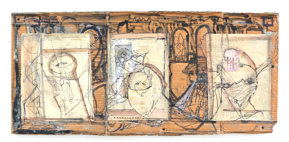 Konok-Ikonok I., 45 x 100 cm, vegyes technika, 2024.