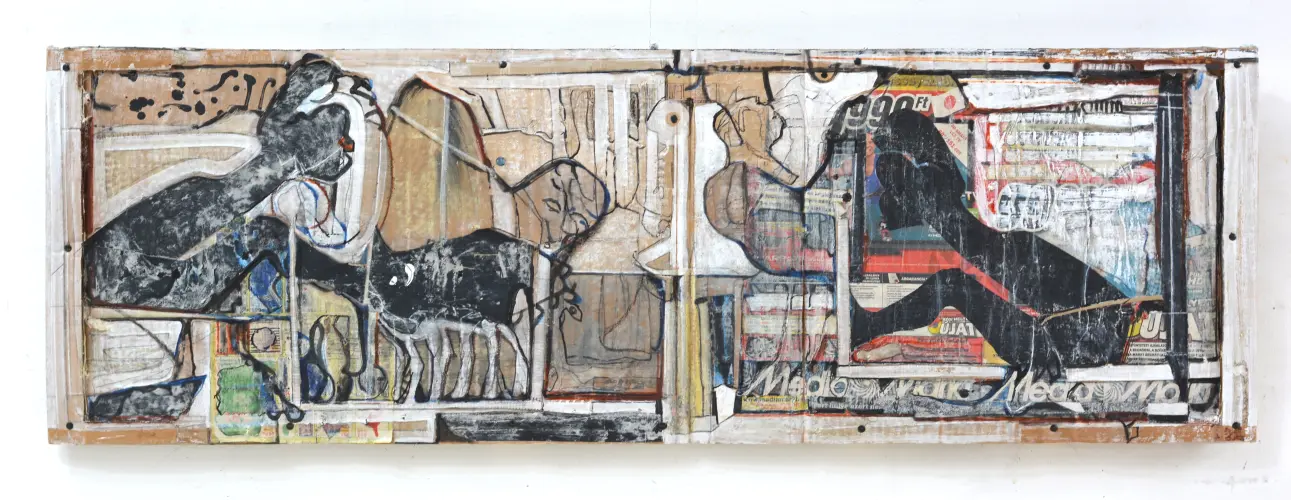 Szembepár, 45 x 100 cm, vegyes technika, 2023.